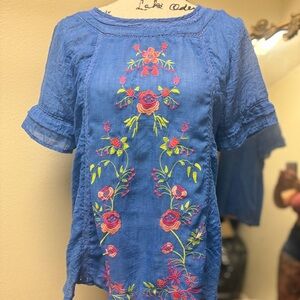 Altered state Embroidered Blue Floral Women's Top